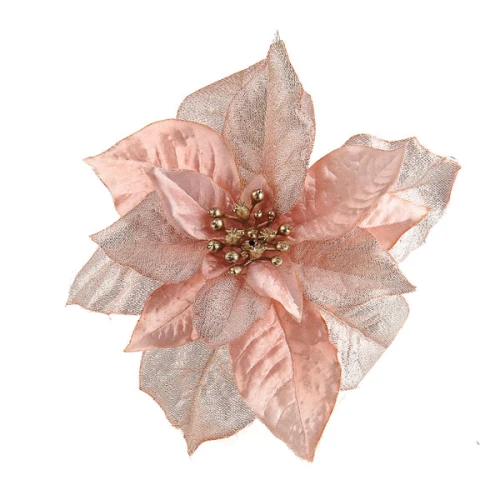 17cm Poinsettia on Clip Pink Sparkle - X19079 BAY2C