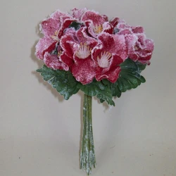 Artificial Christmas Roses Posy (Hellebores) Red Frosted - 15X049  BAY4B
