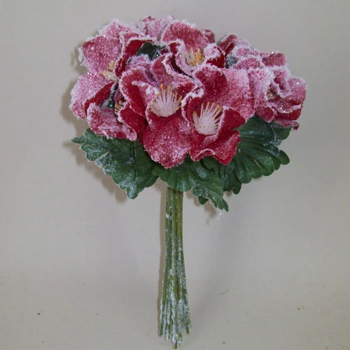 Artificial Christmas Roses Posy (Hellebores) Red Frosted - 15X049  BAY4B