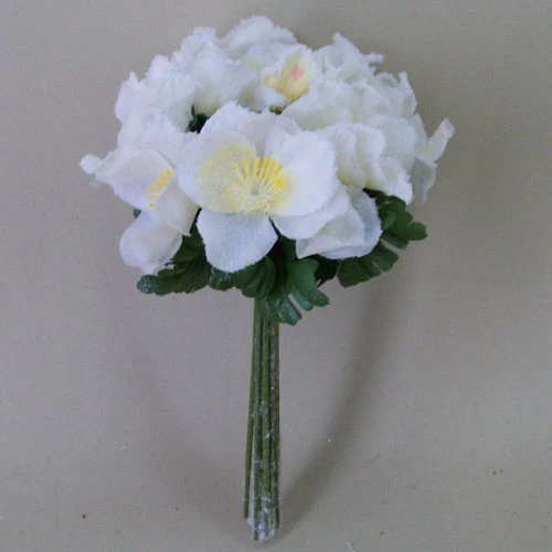 Artificial Christmas Roses Posy (Hellebores) White Frosted - 15X056 