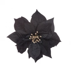17cm Poinsettia on Clip Black - X22054 BAY2C