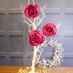 Christmas Clip on Glitter Rose Hot Pink 16cm - X22049 