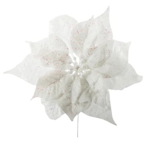 Sparkle Finish Poinsettia Pick White 24cm - X25008 BAY4C