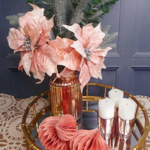 Christmas Flower Arrangements | Pink Poinsettias and Greenery 53cm - X22062 PR1B