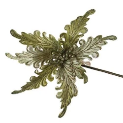 Poinsettia on Clip Large Green Velvet Rococo - X096 