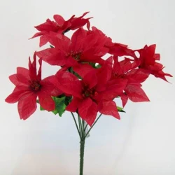 Poinsettia Bush Red 7 stems - X006 BAY1C