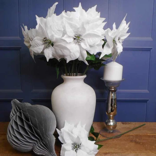 64cm White Velvet Poinsettia  - X22008
