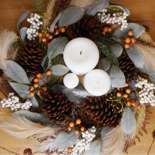 Artificial Eucalyptus and Pampas Wreath 60cm - X23031 BAY4A