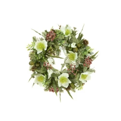 Artificial Wreath Christmas Roses Pine and Berries 28cm - X21113 BAY4B