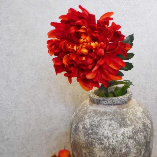 Artificial Bloom Chrysanthemum Flame Red Orange 90cm - C182 E1