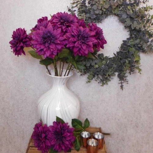 Artificial Dahlia Aubergine Purple 66cm - D184 