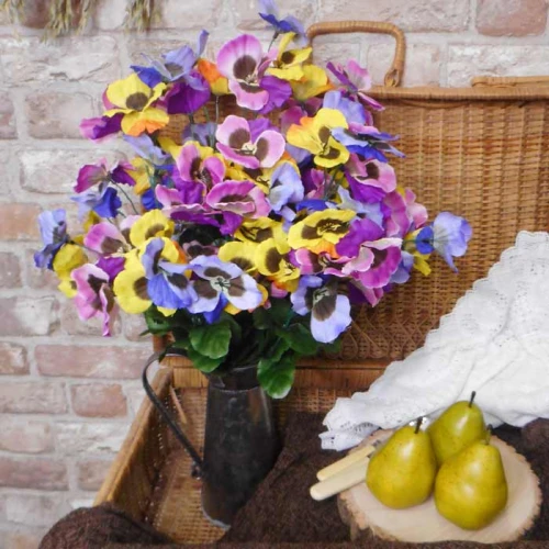 Artificial Pansies Bush Yellow Mauve and Purple Large 53cm - P030 J3