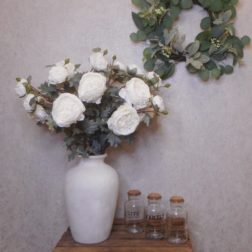 Artificial Peony Flowers Cream 72cm - P133 KK4