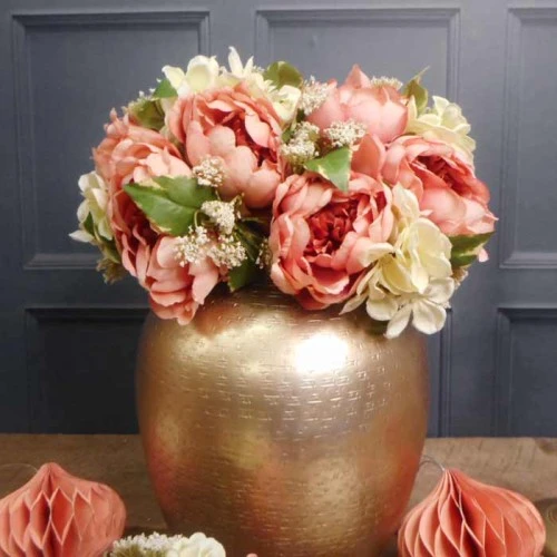 Ceres Peony and Hydrangea Wedding Posy Coral Peach 24cm - P018 II4