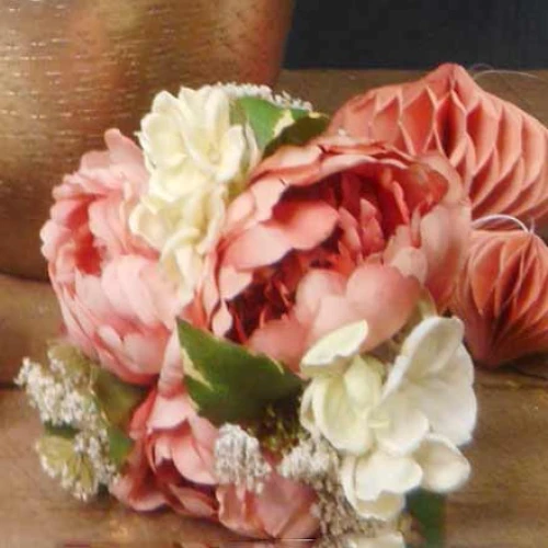 Ceres Peony and Hydrangea Wedding Posy Coral Peach 24cm - P018 II4