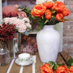 Artificial Peony Flowers Orange 50cm - P218 J4