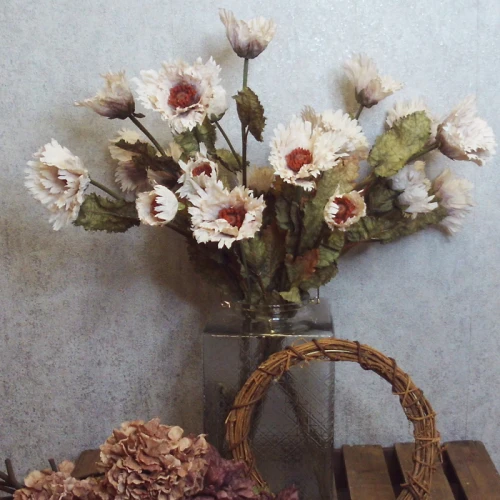 Antique Ruffled Poppy Oyster Cream 75cm | Faux Dried Flowers - P029 K4