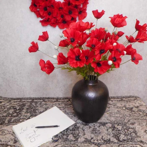Silk Poppies Dark Red and Black 64cm - P006 J3