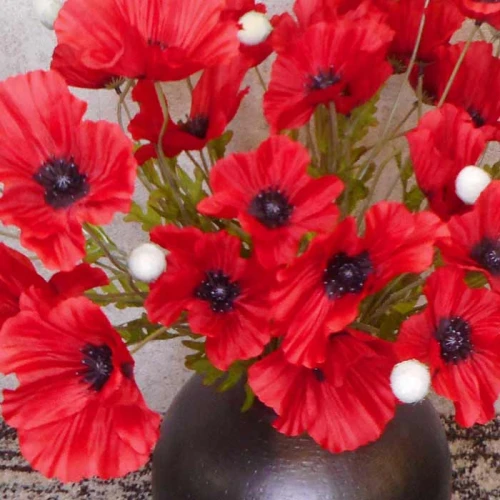 Silk Poppies Dark Red and Black 64cm - P006 J3