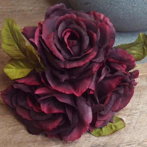 Artificial English Roses Bundle Burgundy 24cm - R486 N4