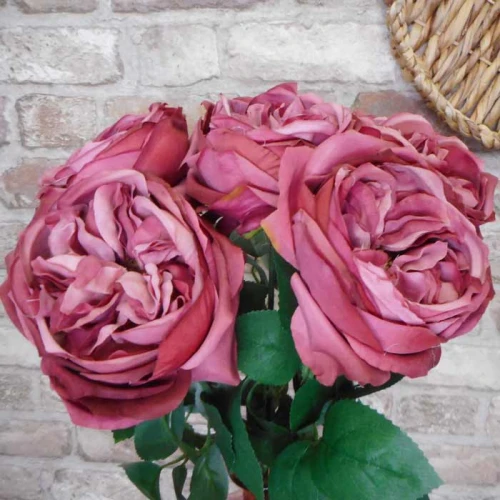 Artificial Cabbage Rose Dusky Dark Pink 60cm - R780 R2