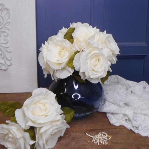 Artificial English Roses Bundle Cream Ivory 24cm - R455 KK3