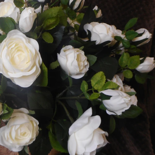 Artificial Old Roses Spray Ivory Short Stem 41cm - R605 N2