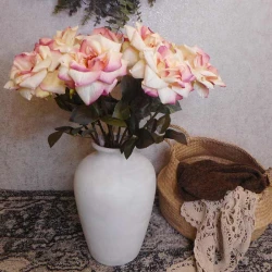 Harvest Moon Artificial Roses Pink and Vanilla Cream 62cm - R183 LL2