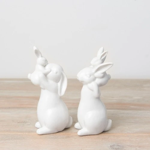 Bunny Ornament Daddy and Baby Shoulder Ride 16.5cm - BUN008