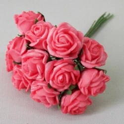 Tiny Foam Roses Bunch Coral Pink 11cm - R374 JJ2