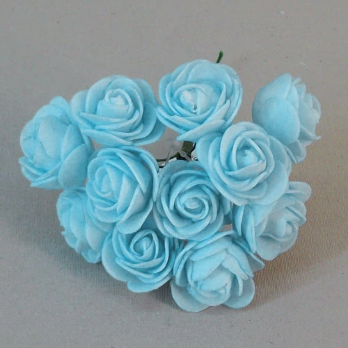 Mini Princess Foam Roses Bunch Baby Blue 12 pack 10cm - R719 BX17
