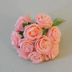 Mini Princess Foam Roses Bunch Peach x 12 10cm - R619 U3