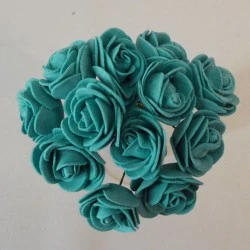 Mini Princess Foam Roses Bunch Teal x 12 10cm - R620 T4