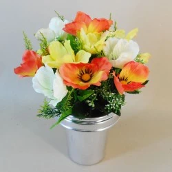 Silk Flowers Grave Pot Assorted Poppies - AG005