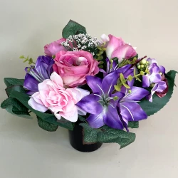 Silk Flowers Filled Grave Pot Lilies and Roses - AG003
