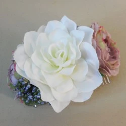 Ivory Pink and Lavender Flower Comb - COMB002