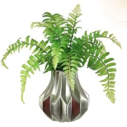 Artificial Fern in Silver Geometric Vase - FER054 5A