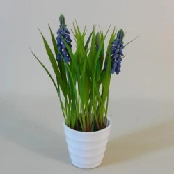 Artificial Muscari Plants in White Pot 21cm - MUS002 3B