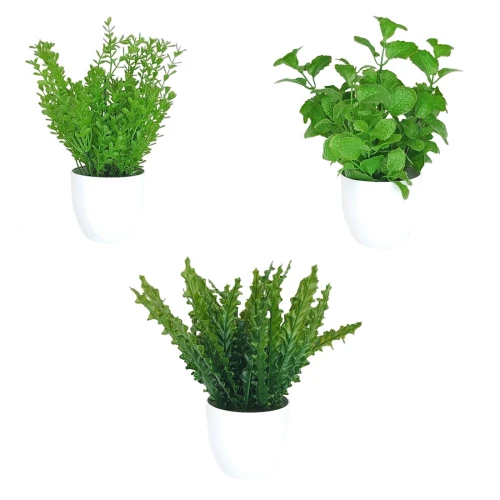 Artificial Plants Mint in White Pot 26cm - MIN001