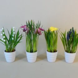 Artificial Muscari Plants in White Pot 21cm - MUS002 3B
