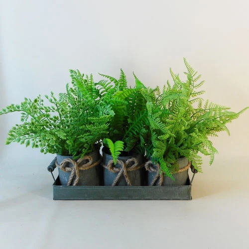 Artificial Ferns in Verdi Gris Zinc Planters - FER021 2C