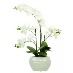 Real Touch Artificial Phalaenopsis Orchid Plants in White Dimpled Pot 53cm - ORC022 4A