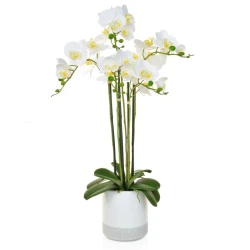 Real Touch White Phalaenopsis Orchid Plant in Grey Pot 70cm - O089