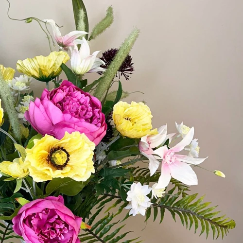 Amelia Faux Flowers Arrangement | Peony Poppy and Clematis Vase - AME001