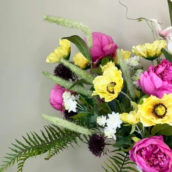 Amelia Faux Flowers Arrangement | Peony Poppy and Clematis Vase - AME001