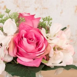 Artificial Flower Arrangement | Roses and Hydrangeas Cream Pink - RHV006 6D