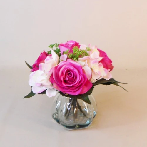 Artificial Flower Arrangement | Roses and Hydrangeas Cream Pink - RHV006 6D