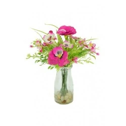 Artificial Pansies and Meadow Flowers Milk Bottle Vase Pink - PAN002 3B