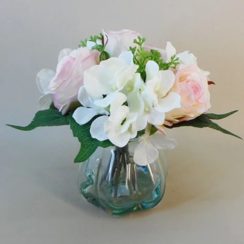 Artificial Flower Arrangement | Roses and Hydrangeas Cream Pink - RHV007 3C