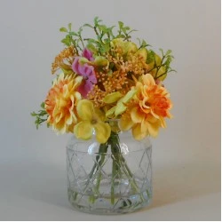 Artificial Flower Arrangement | Dahlias and Hydrangeas Yellow - DAH006 3D